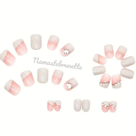 Rhinestone Heart French Manicure Press On Nails - Picture 4 of 14